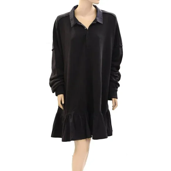 Free People Olivia Sweatshirt Top Collared Oversized Cotton Slouchy S 274371